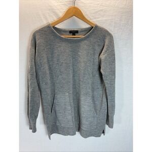 J.Crew‎ 100% Merino Wool Patch Pocket Tunic Sweater Crew Neck Grey Women Size S